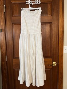 Topshop White Strapless Smocked Maxi Dress